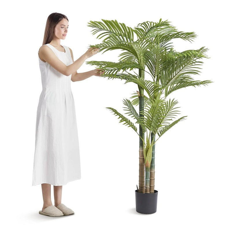 Artificial Gold Cane Palm Tree, 6.5 FT Tall Faux Plant