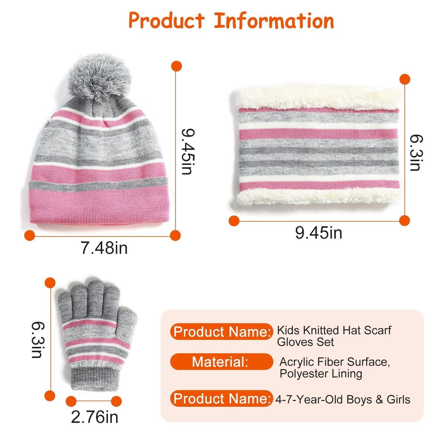 1Set Winter Kids Knitted Hat Scarf Gloves