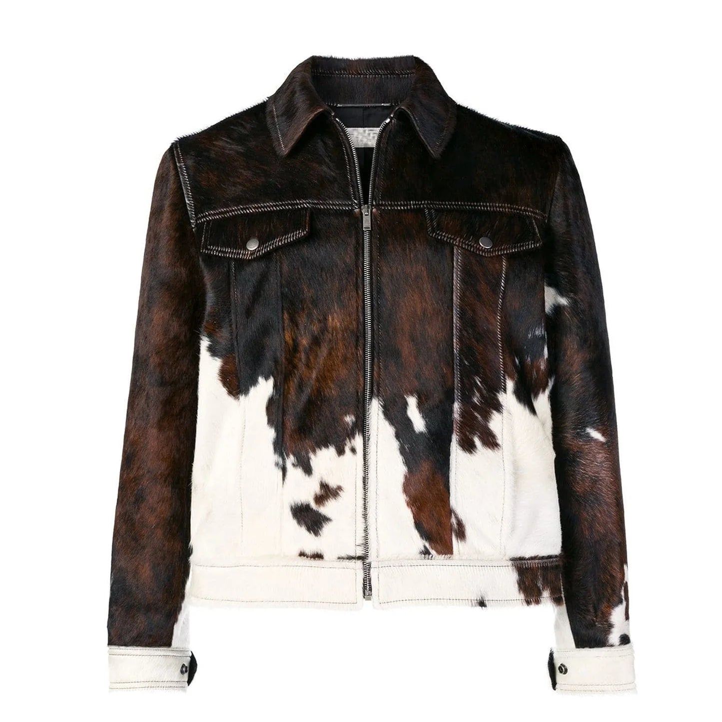 Handmade luxurious Men cowhide leather bifold jacket in a stylish design, perfect for daily wear.