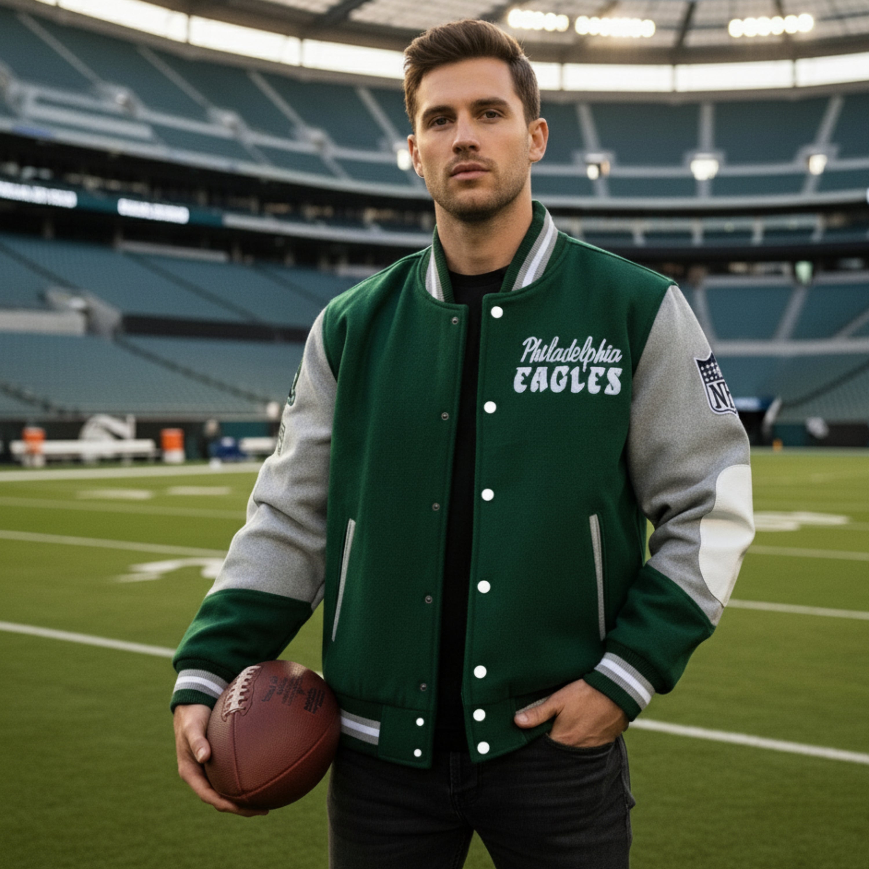 Philadelphia eagles Varsity, Eagles Jacket, Green Eagles Jacket, Diana Green eagles Varsity, green varsity