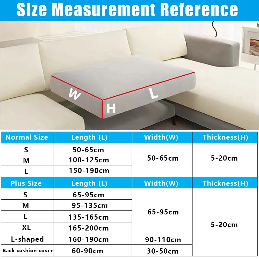Measurement chart for a sofa cushion cover with dimensions on a couch.
