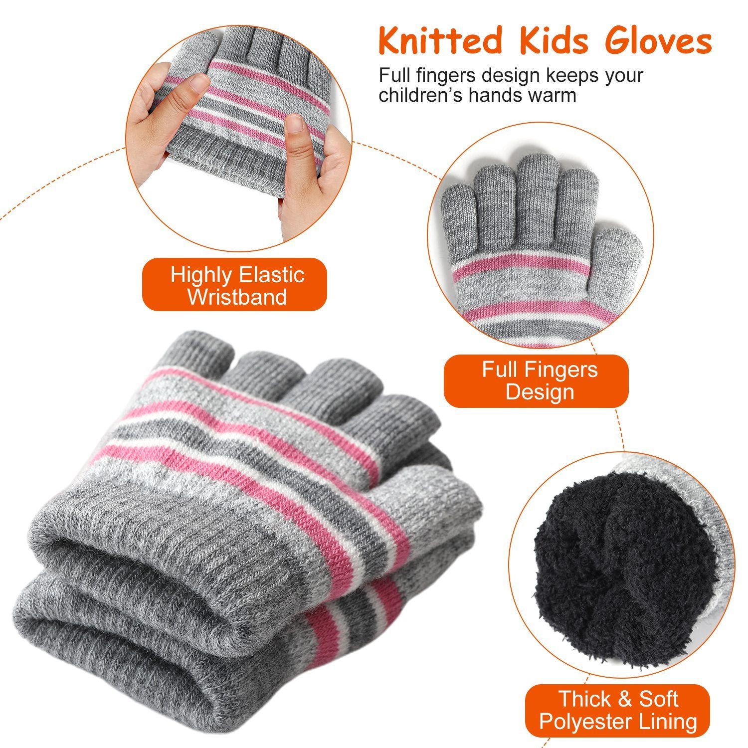 1Set Winter Kids Knitted Hat Scarf Gloves