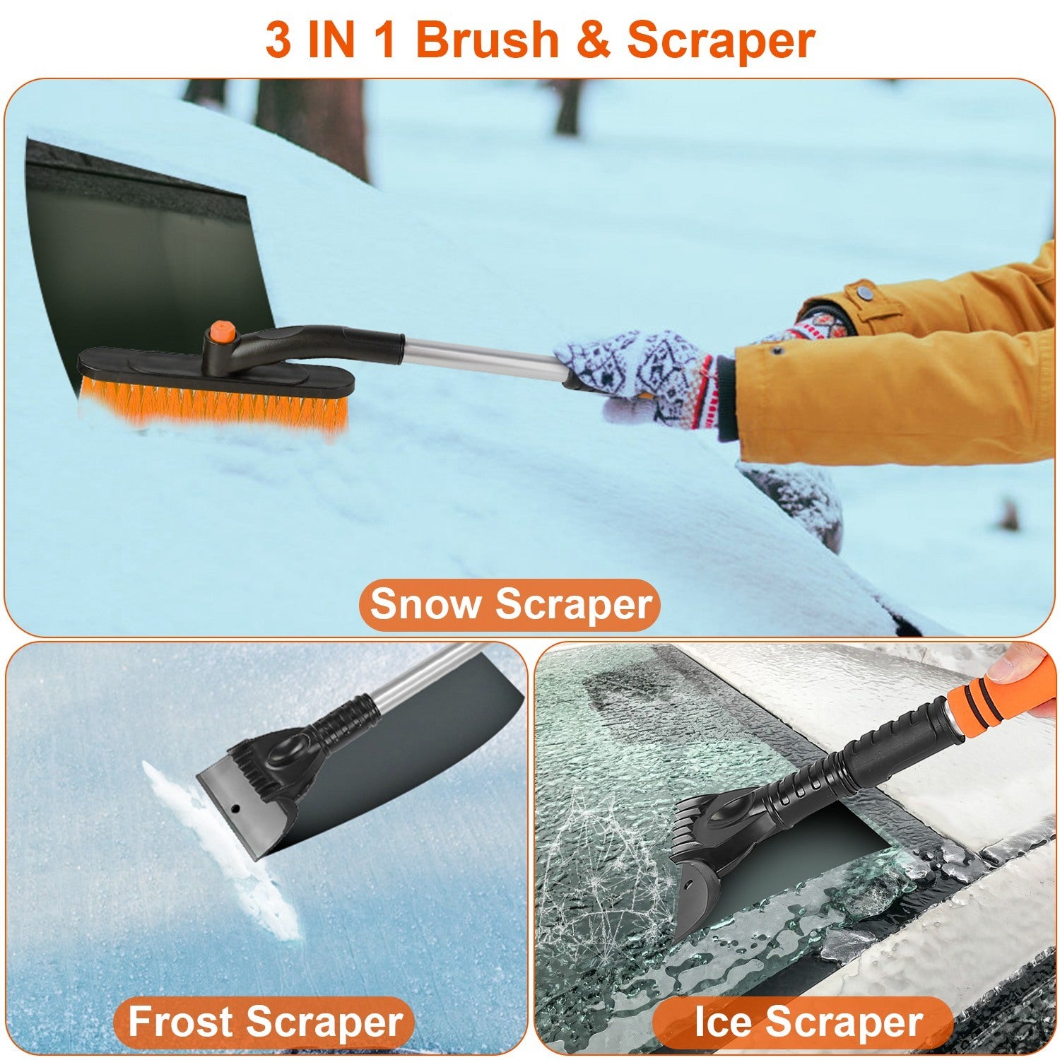 1Pc 3 In 1 Windshield Ice Scraper