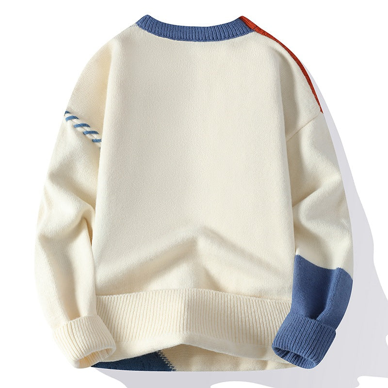 Pullover Sweater Winter Fashion Long Sleeve Knitted Top Men's Clothing Color Block