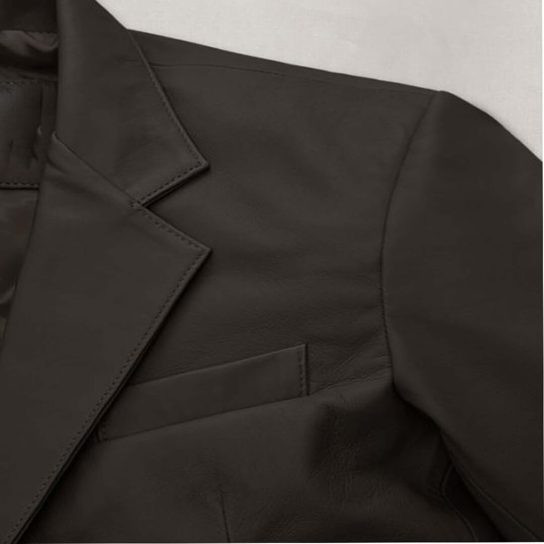 Handcrafted Rowan black leather blazer featuring a stylish distressed finish, perfect as fashionable and versatile outerwear.