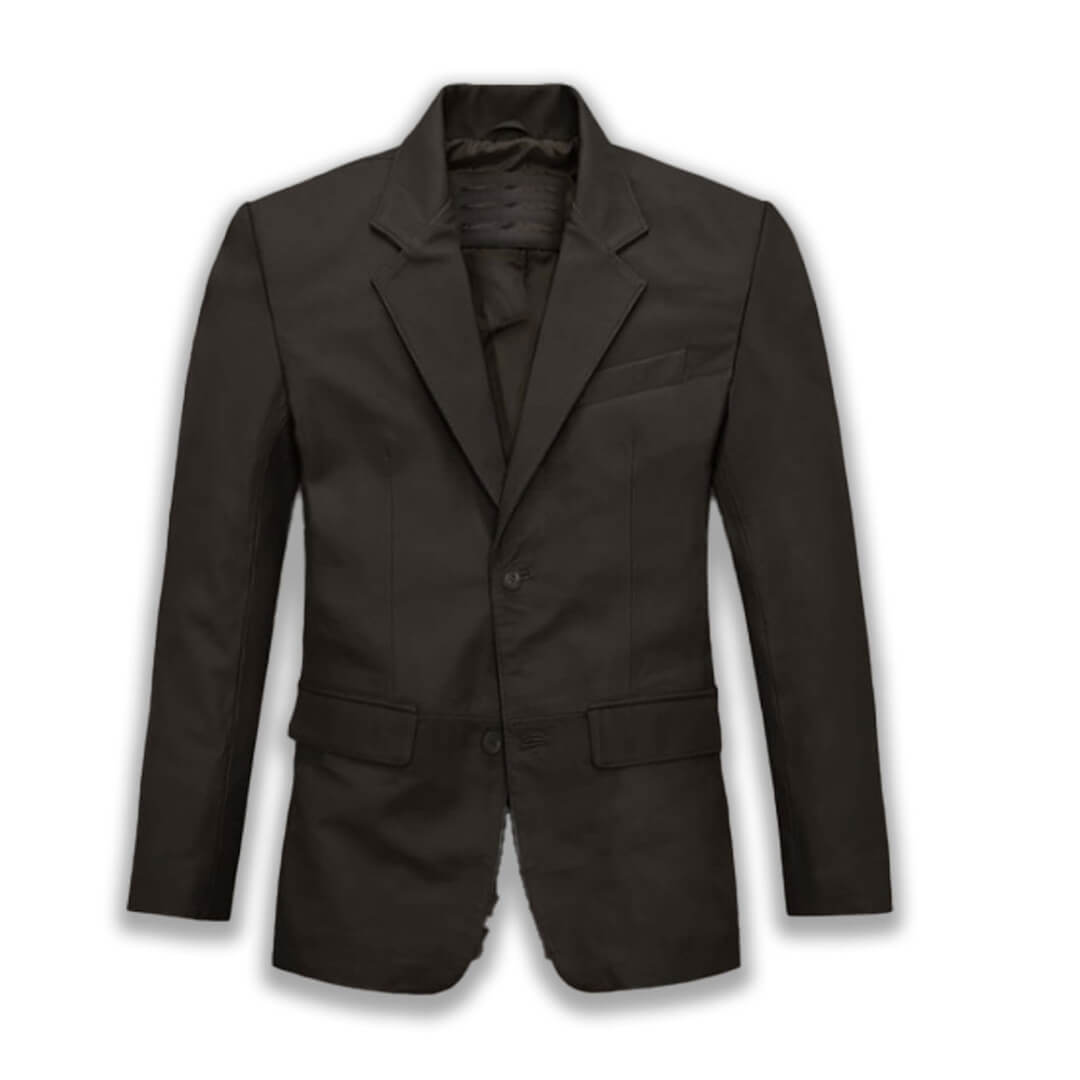 Handcrafted Rowan black leather blazer featuring a stylish distressed finish, perfect as fashionable and versatile outerwear.