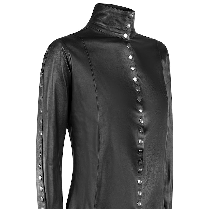 Black leather Shirt womens top leather top
